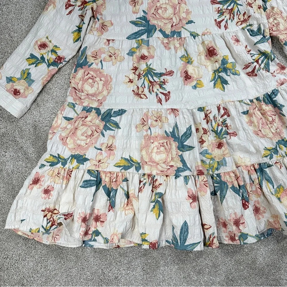 Zara Ecru Floral Babydoll Dress Multicolor Tiered Swingy Boho Bloggers Fave S - Picture 6 of 16